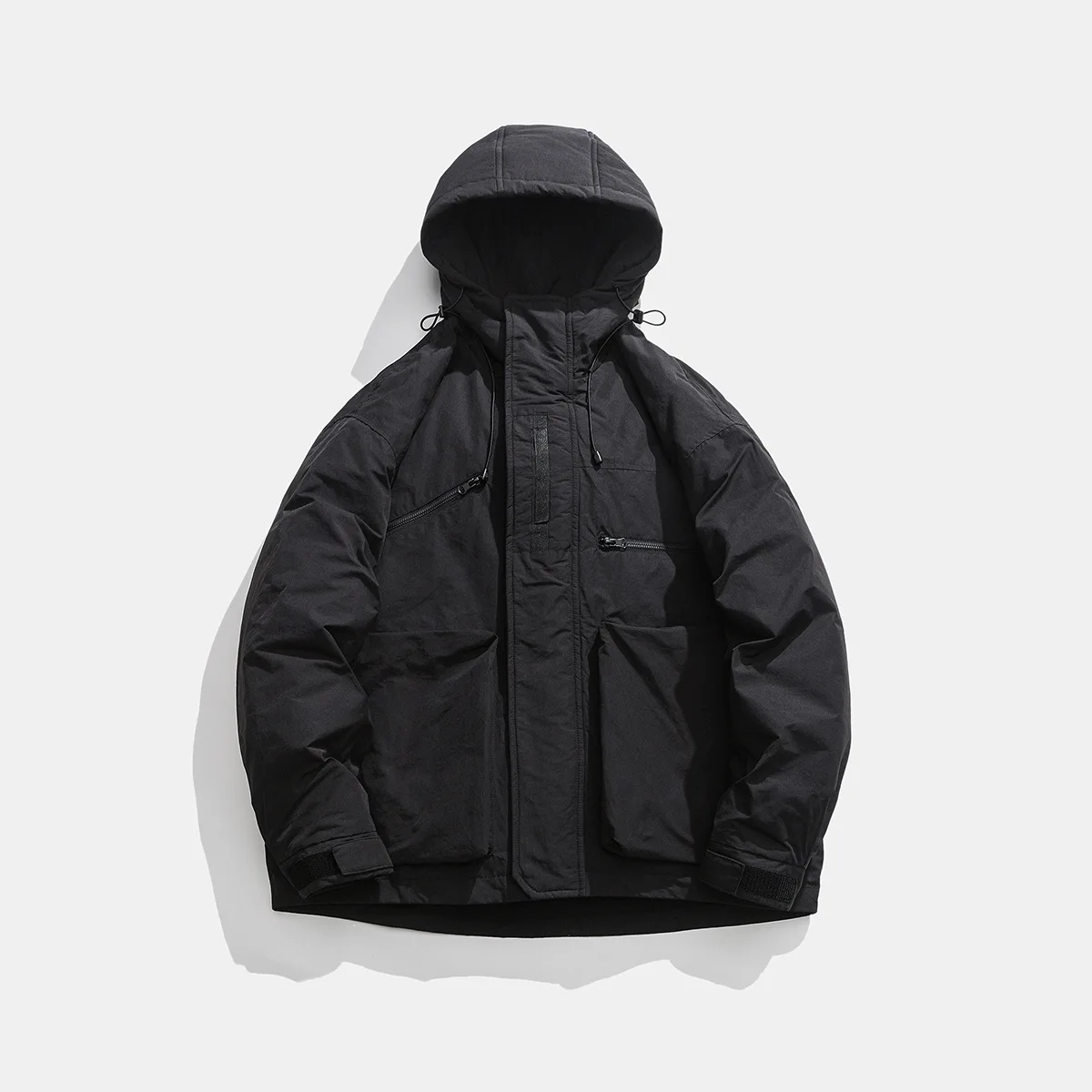 Vintage Winter American Outdoor workwear for men and women, hooded solid color loose down jacket