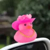 Car Cowboy Rubber Ducks, Dashboard Decorations Pink Duck for Car Ornament Accessories with Hat Heart Glasses Chain, Pink 6