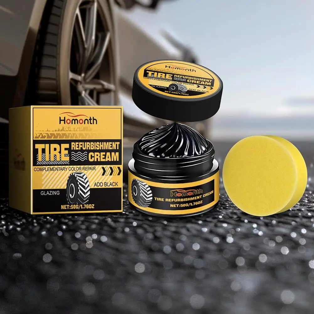 Tire Polishing Paste 50G Car Tire Retreading Cleaning Cream Shiny Paste Tire Coating Paste Auto Polishing Agent Car Detailing Maintenance