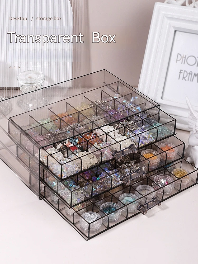 

Nail Polish Storage Box Acrylic Transparent Drawer Nail Display Organizer Beads Gems Container Empty Nail Rhinestones Holder