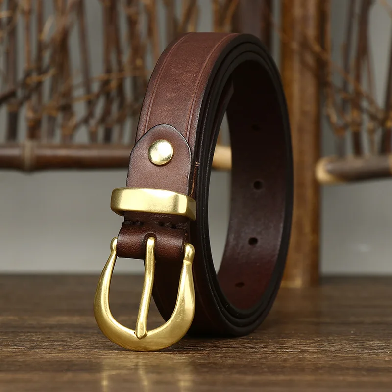 Copper Buckle Cowskin Genuine Leather Belts for Women 2.4cm For Jeans Simple Strap Waist Belt leather belts