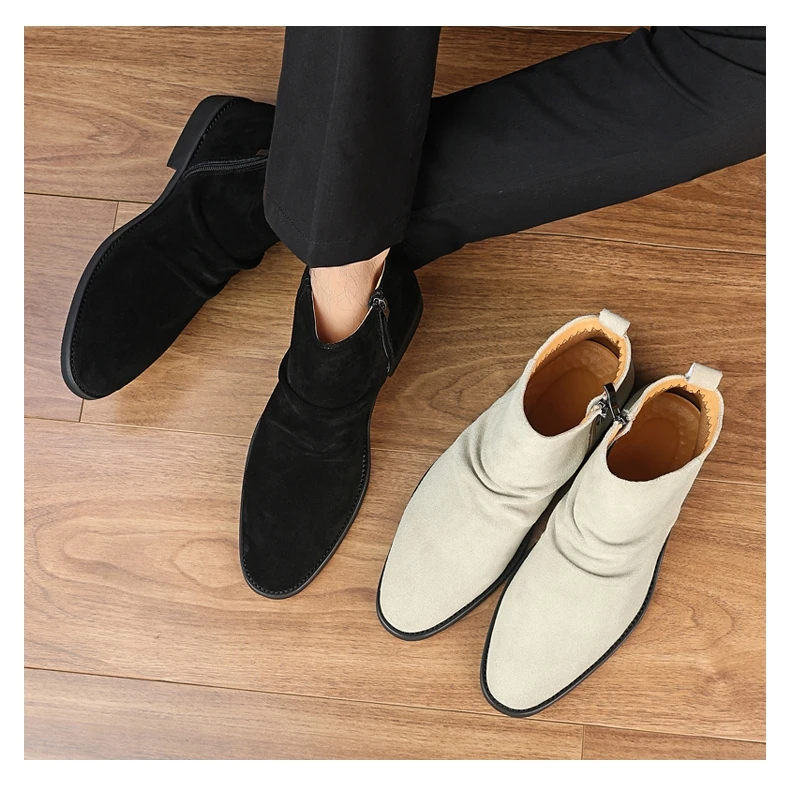 Chelsea-Stiefel aus echtem Leder für Herren, Business, formelle Stiefeletten mit spitzer Zehenpartie und seitlichem Reißverschluss, klassisches minimalistisches Design, rutschfest – Detail 4