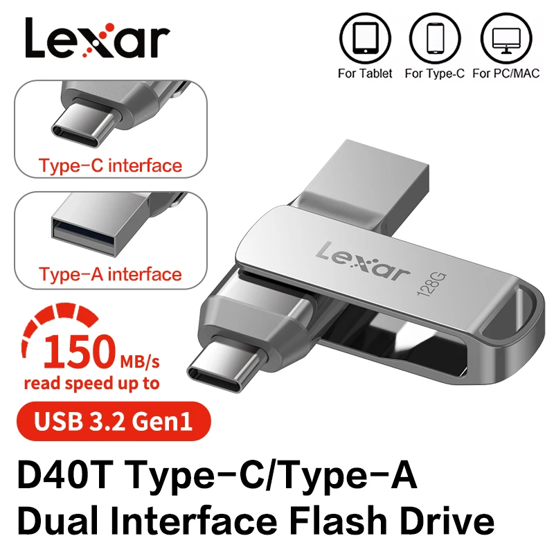 Clé USB Lexar Jumpdrive D40T 256Go – Métal, Double Interface USB-C/Type-A Rapide