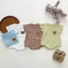 2025 Baby Summer Newborn Baby Boys Bodysuit Bear Round neck Short Sleeve Solid Cotton Triangle Romper Toddler Boys Jumpsuit 1