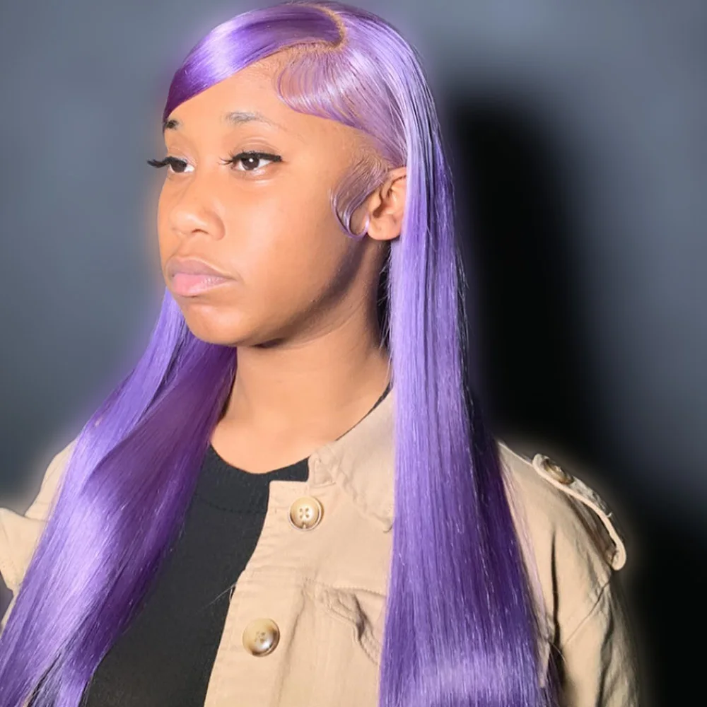 

Light Violet Purple Straight Transparent 13x4 13x6 Lace Front Human Hair Wig Pre Plucked 613 Colored Remy Hair Wigs for Women