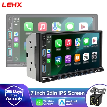 Radio Multimedia Estéreo para Auto LEHX con Carplay y Android Auto Inalámbricos, Pantalla de 7 Pulgadas, Doble DIN Universal, EQ, BT 5.3, USB, AUX, TF, MirrorLink, SWC, Tipo C, Autoradio 2DIN 1