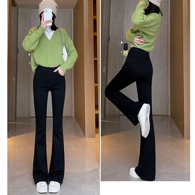 

Атмосферные женские модные брюки с микродинамиком, эластичные повседневные брюки с высокой талией для похудения и плюша