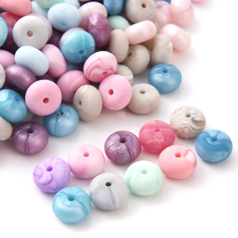 

14mm 50Pcs Colorful Silicone Abacus Beads Teether Teething Loose Spacing Beads DIY Nursing Toys Baby Pacifier Chain Wholesale