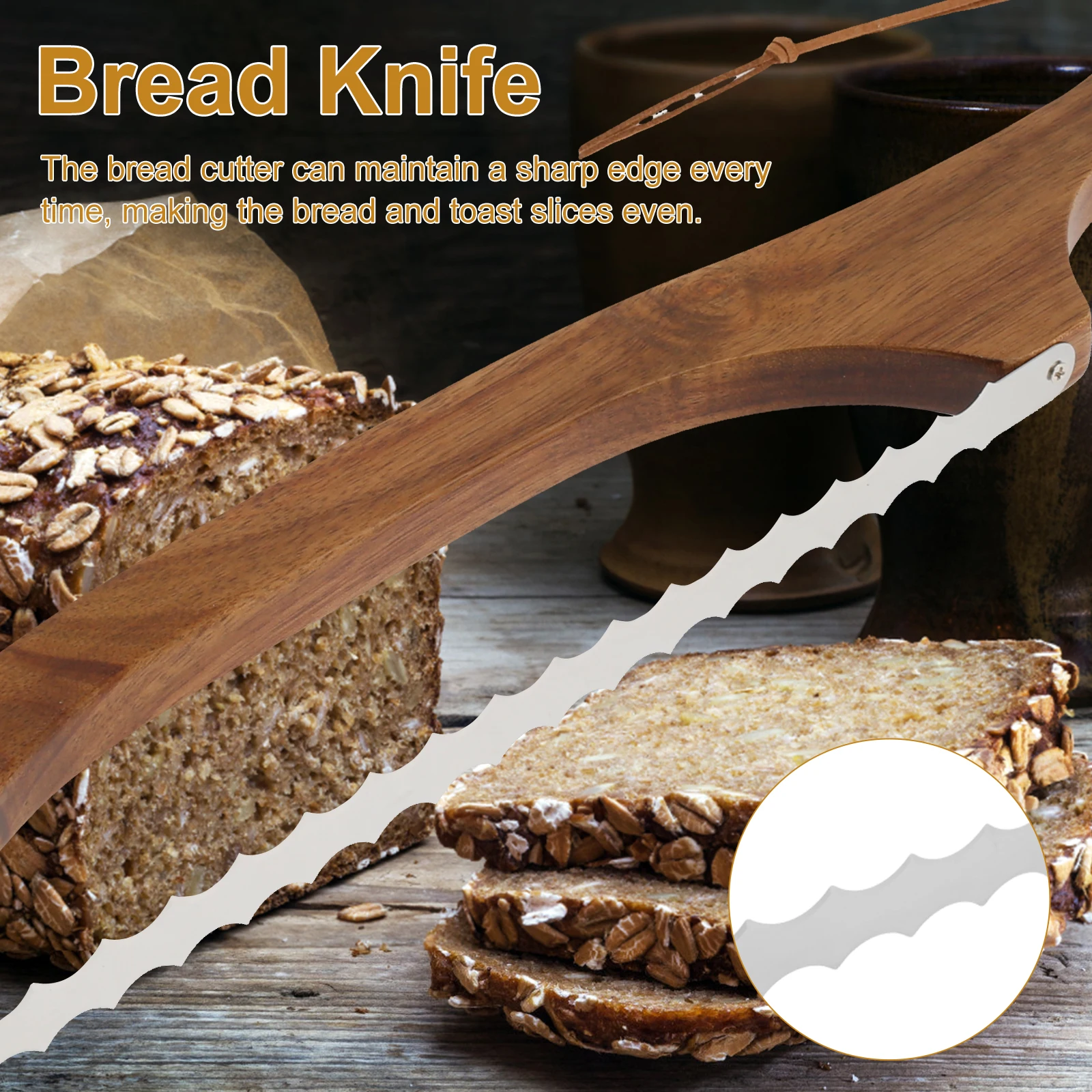 Wooden Bread Bow Knife Serrated Bread Bow Cutter Stainless Steel Sourdough Knife Professional Cake Cutting baking tool baking accessories