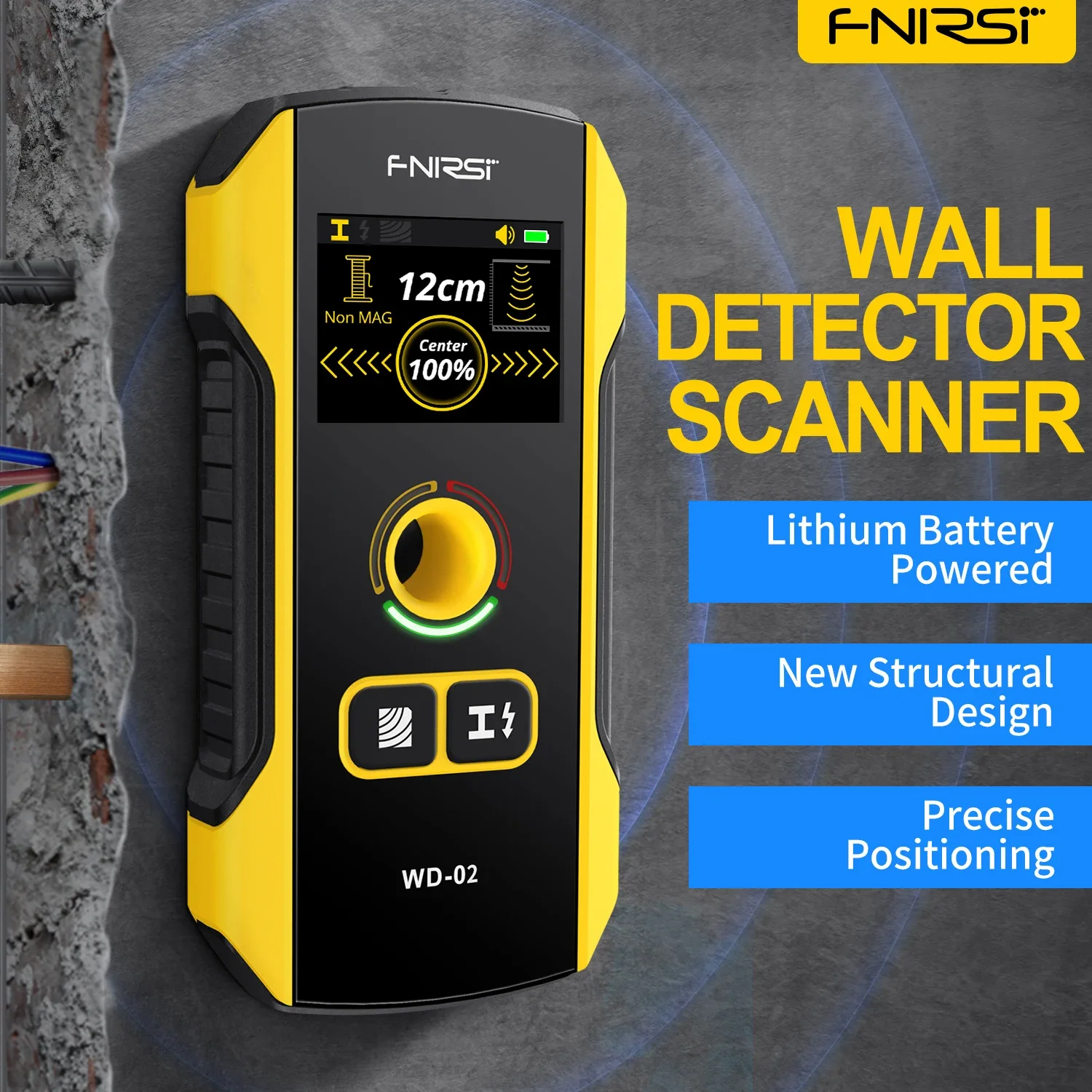 FNIRSI WD02 Wall Detector Stud Finder Scaner Positioning Hole TFT Display AC Live Cable Wires Metal Wood Stud Wall Scanner Tools