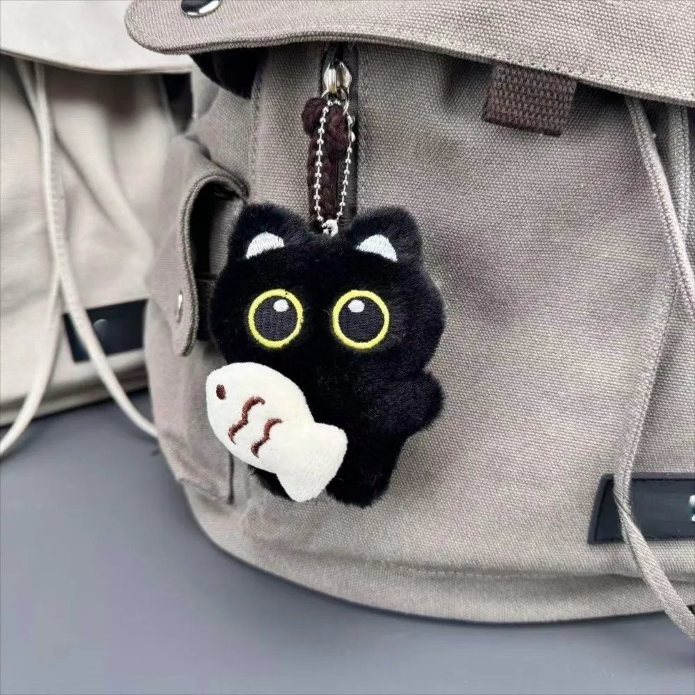 Cute Fish Black Cat Doll Keychain Strawberry Bib Doll Bag Pendant Wings Car Key Ring School Bag Decoration