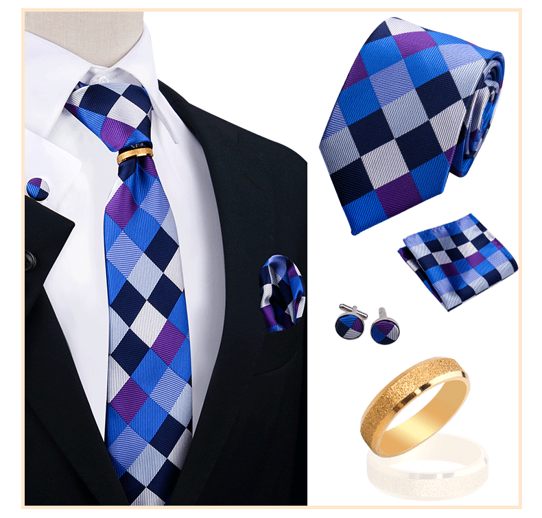 Männer Krawatten mit Ring Brosche Pin Set Marke Designer Paisley Plaid Krawatte Taschentuch Manschettenknöpfe Hochzeit Party Geschenk Männer Zubehör – Detail 30