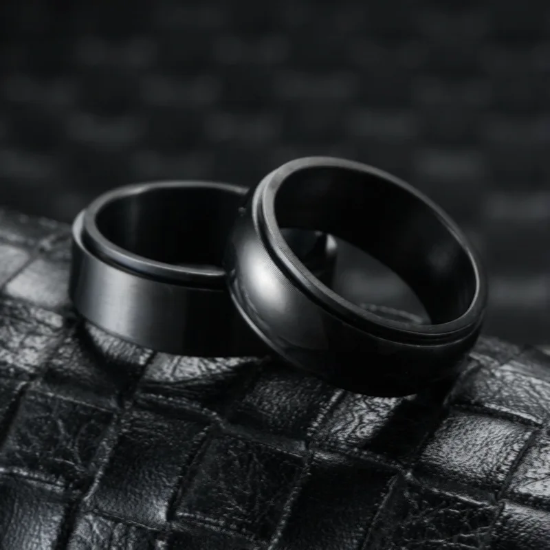Fashion 8mm Men's Black Anti Stress Anxiety Relife Spinning Ring Frosted Stainless Steel Spinner Rings Boyfriend Valentine Gifts