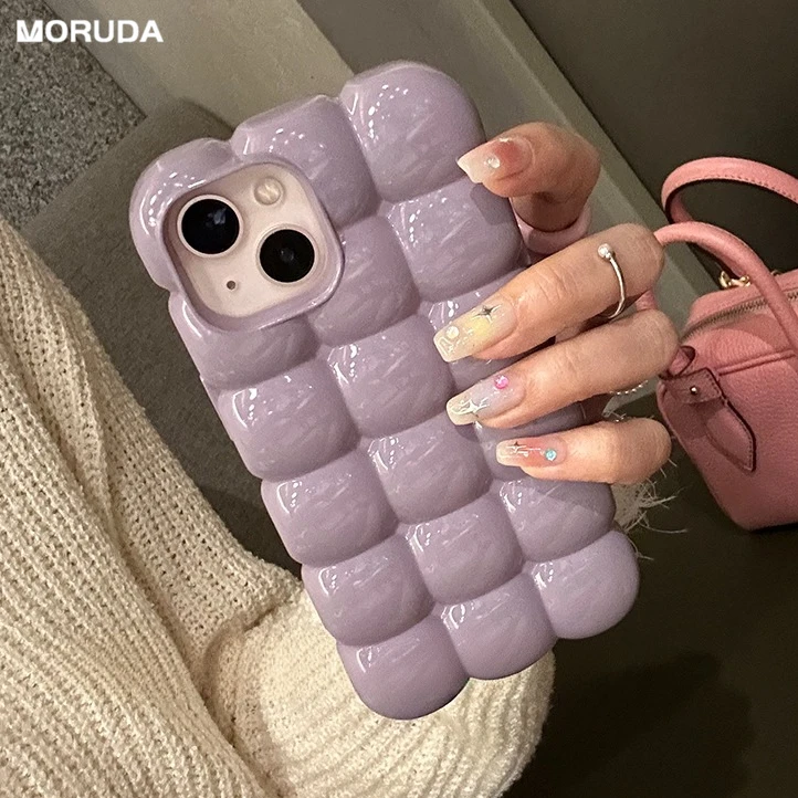 Candy Color 3D Block Lattice Shockproof Phone Case - Soft Silicone Glossy Finish