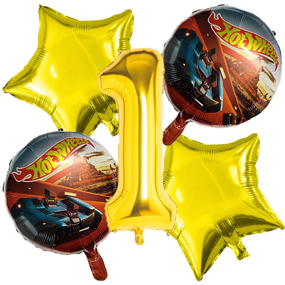 

5PCS Racing Car 1st Birthday Party Decoration Hot Wheels Balloons Golden Number Balloon 2345678 Baby Shower Kids Boy Toys Globos