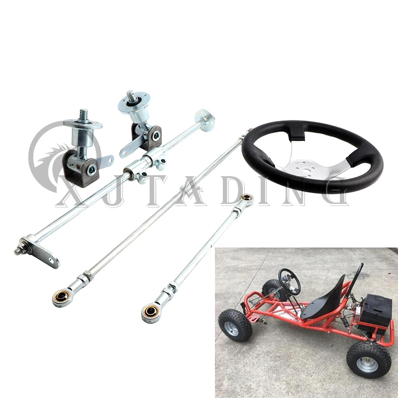 168Cc Go Kart 300Mm Steering Wheel Assembly Strut Knuckle Spindle & 6 Inch Flange For Diy Karting Atv Utv Buggy Quad Bike Parts