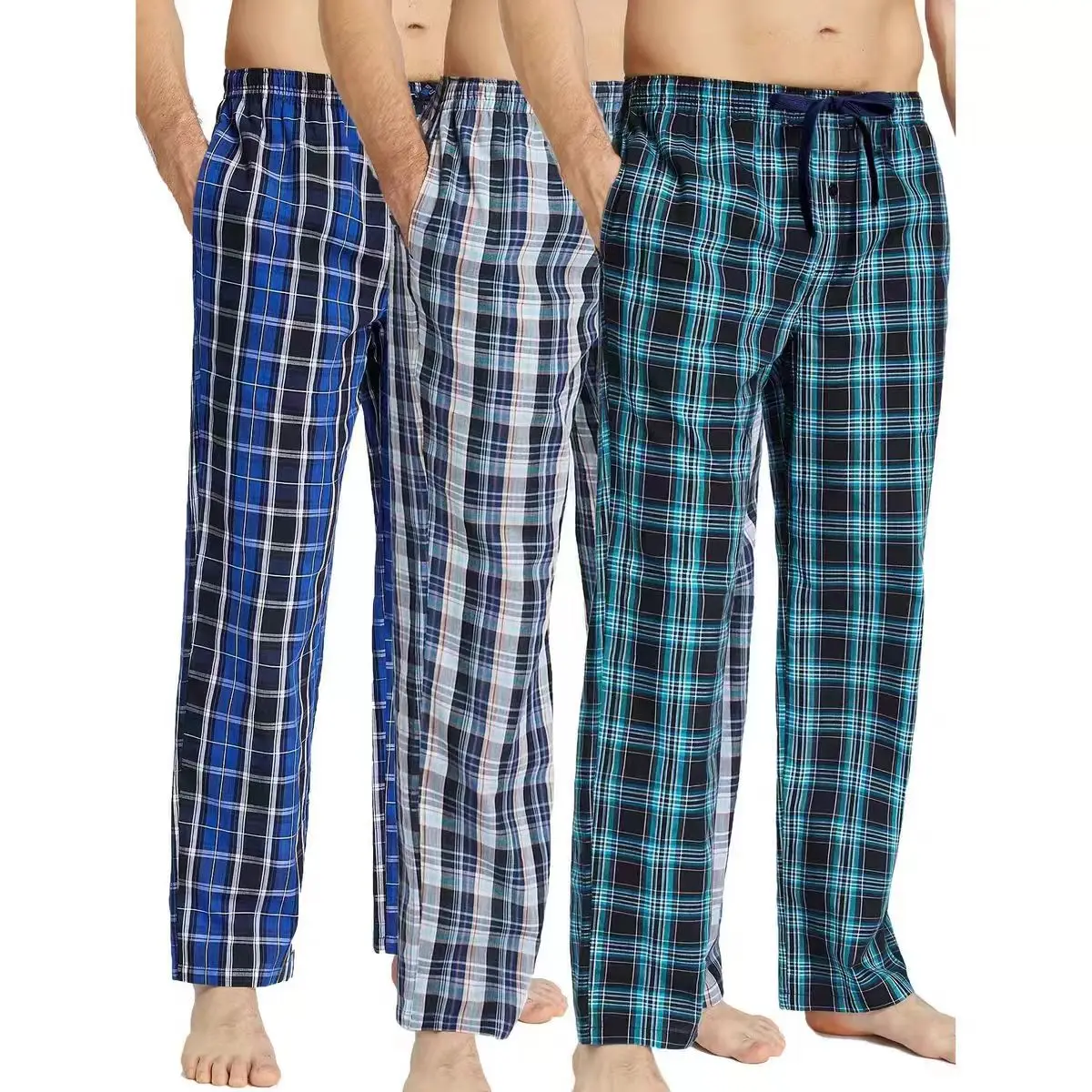 6XL Stylish Men's Pajama Pants for Spring and Autumn, Plus Size, Extra Large, High-Quality, Oversized, Black Plaid Straight-Leg Long Pants