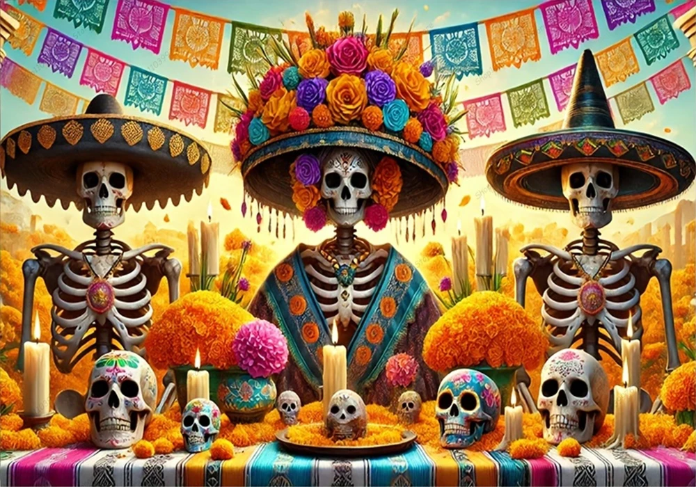 Tag Der Toten Fotohintergrund, 150x90 Cm – Für Día De Muertos Partys, Tischdeko & Kuchenbereich