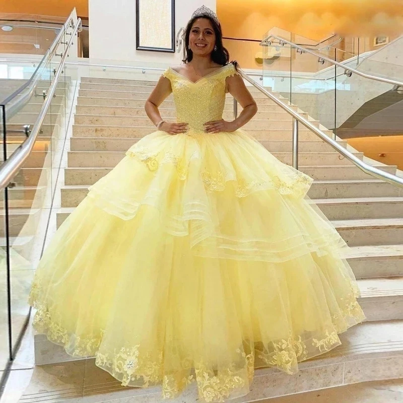 

Angelsbridep 2 STORE, желтое бальное платье с V-образным вырезом, милое платье Quinceanera 16, платья для принцессы на день рождения 15 лет