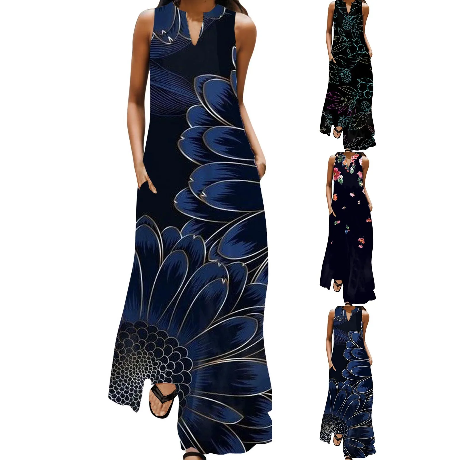 

Women Casual Dress Solid Color V Neck Sleeveless Retro Long Dress Stylish Dresses for Women Mini Dresses for Women Casual Summer