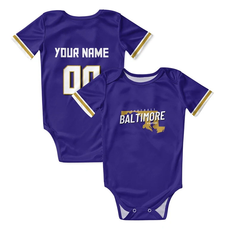 Purple Newborn Clothes American Football Fans Rugby Baby Romper Sublimation Blanks Infant Wear Playsuit Unsex Jumpsuit
