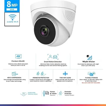 8MP 4K Wifi HD IP Camera Indoor 5MP 4MP 3MP Dome Security Camera Two -Way Audio AI Smart Motion Detection Alarm P2P NVR