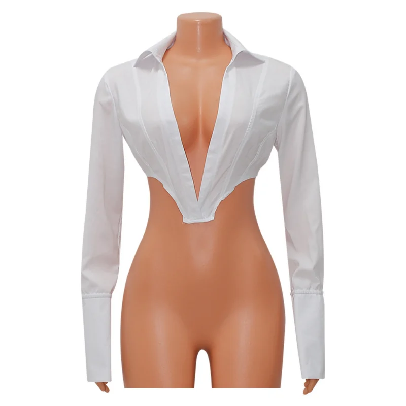 2023 New Autumn New Pure Color Women's Sexy White Coat Shirt Long-sleeved Single-breasted Short Jacket Casual Party Jacket