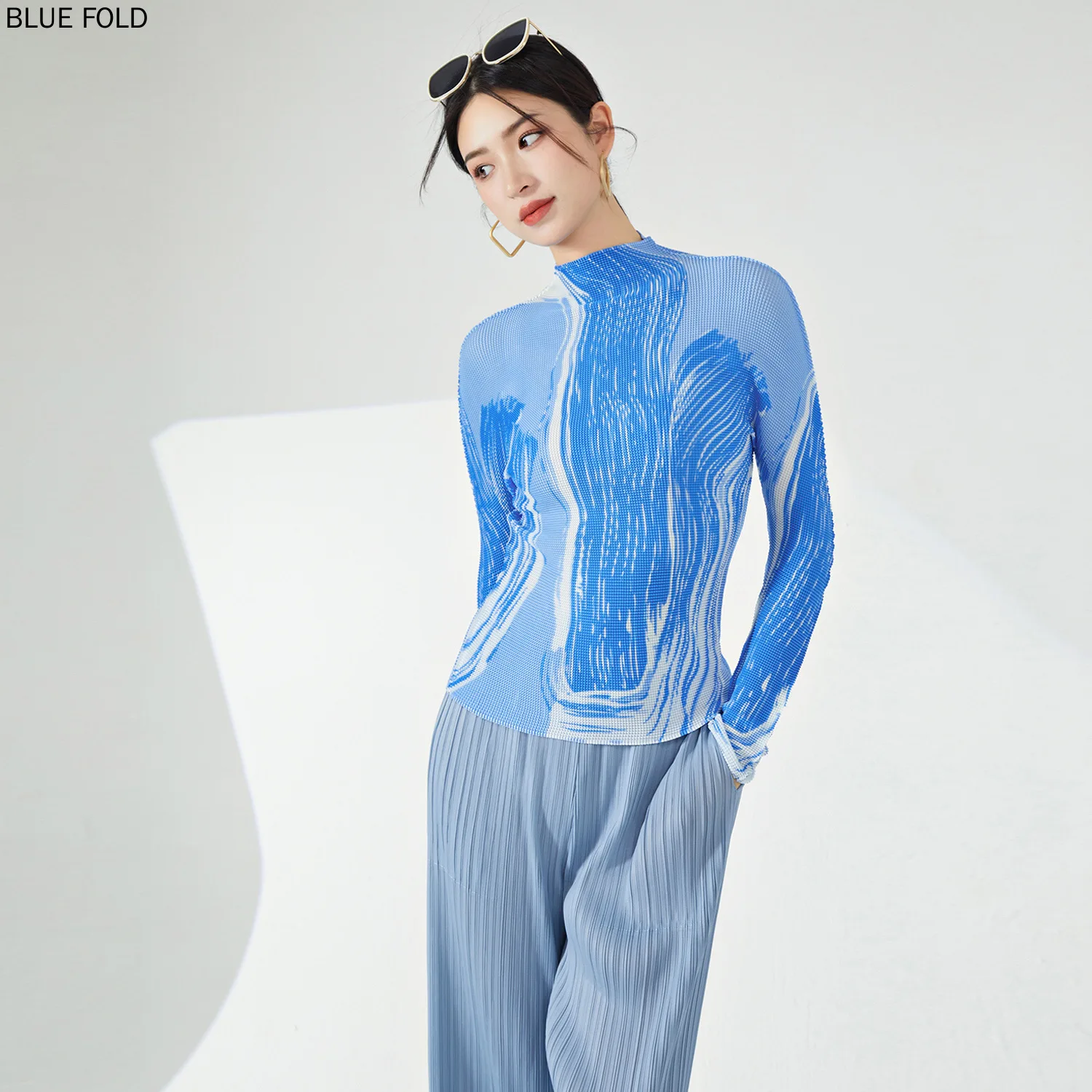 miyake-long-sleeve-t-shirt-for-women-printed-half-turtleneck-slim-fit-pleated-top-pleated-blouses-spring-style