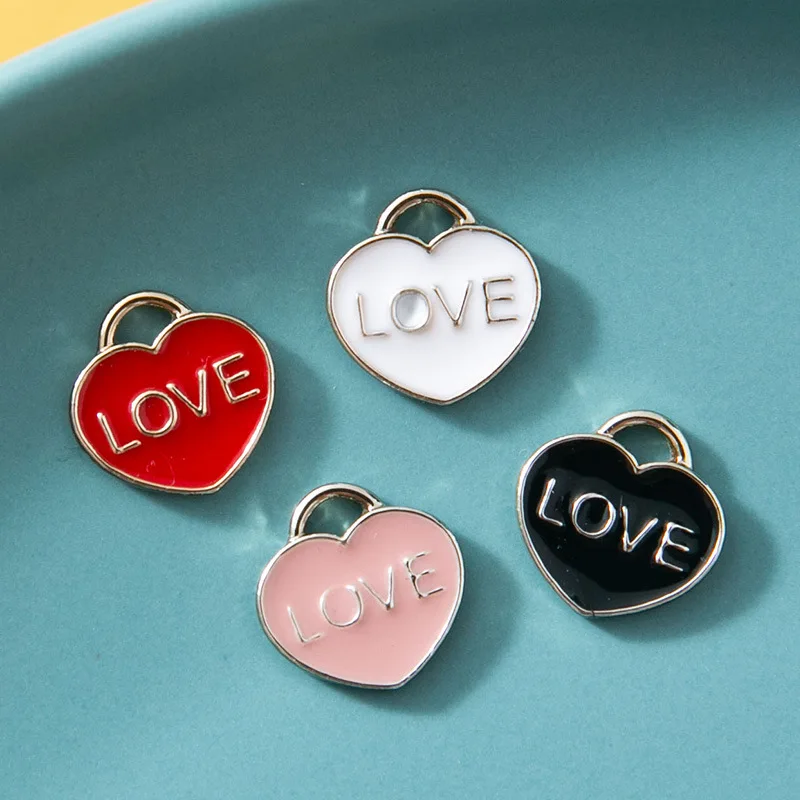 

20pcs/Lot Love English Letters Heart Shape Enamel Charms Rhodium Gold Color Alloy Metal Bracelet Earring Making DIY Pendants