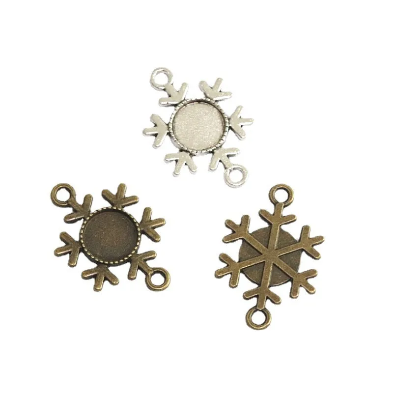 

20Pcs 12MM Inner Size 23*35.2MM Outer Size Bronze Color Antique Silver Plated Snowflake Cameo Base Setting Connector Tray Charms