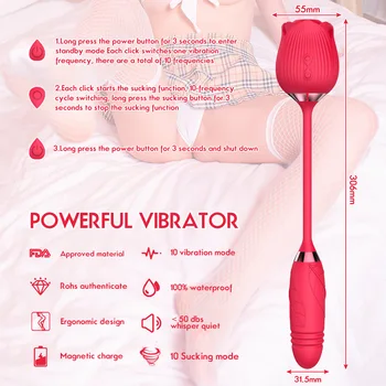 Rose Sucking Telescopic Vibrator Clitoris Vaginal Nipple Vibrating Sucker G-Spot Stimulating Masturbation Sexy Toy for Women 6
