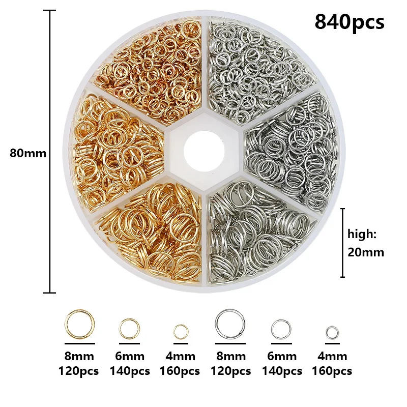 4 6 8mm Kc Gold Alloy Jewelry Open Jump Rings Set Accessory Kit For DIY Bracelet Necklace Chain Making Connection Accessories - 2