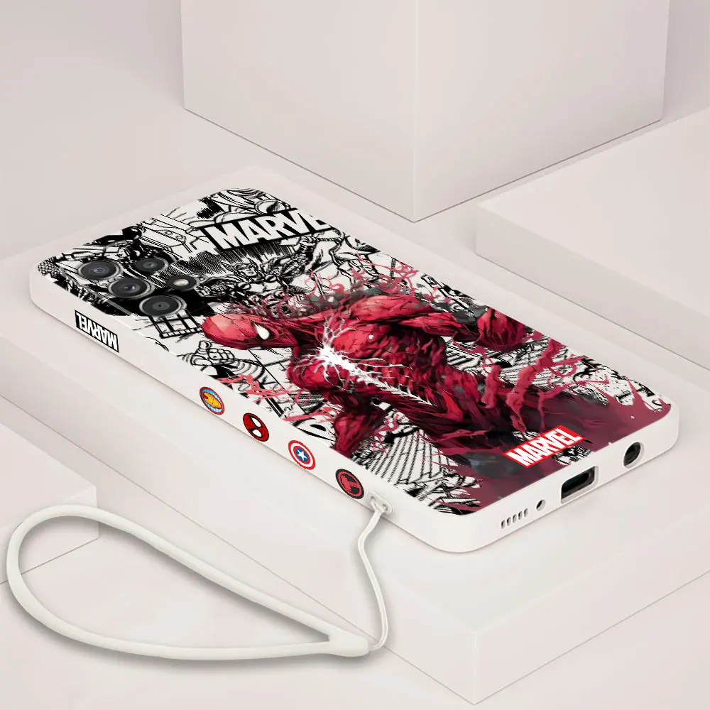 

Чехол для телефона Samsung Galaxy A32, A11, A53, A54, A24, A22, A34, A33, A73, A42, A21s, A52, A72, квадратный чехол с жидкостью, Marvel, Человек-паук, Веном