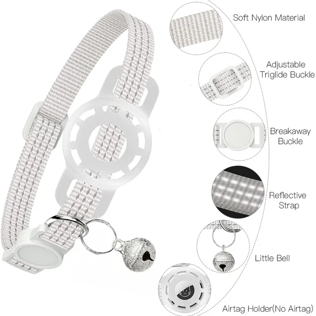 For Air Tag Pet Collar for cats dogs, Reflective Kitten Collar with Airtag Holder and Bell for Girl Boy Cat, Safe Breakaway 2