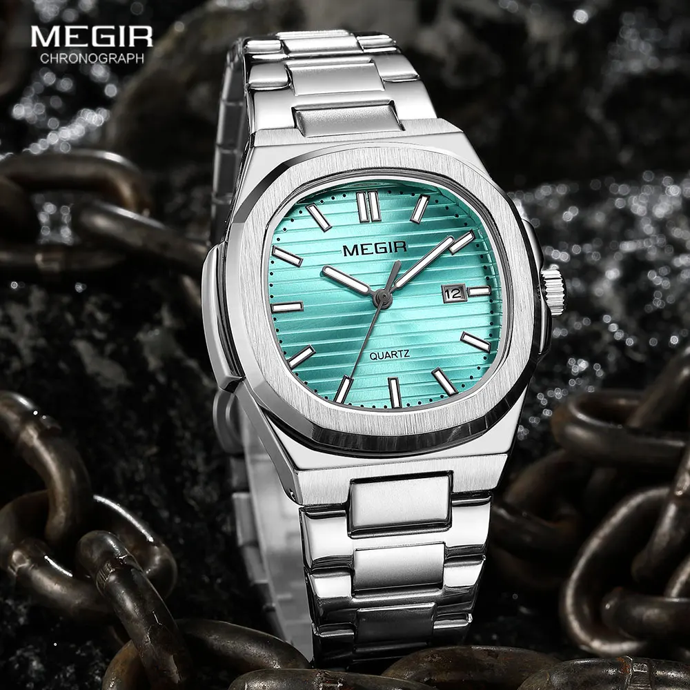 ساعة MEGIR كلاسيكية للرجال بسوار من الستانلس ستيل...