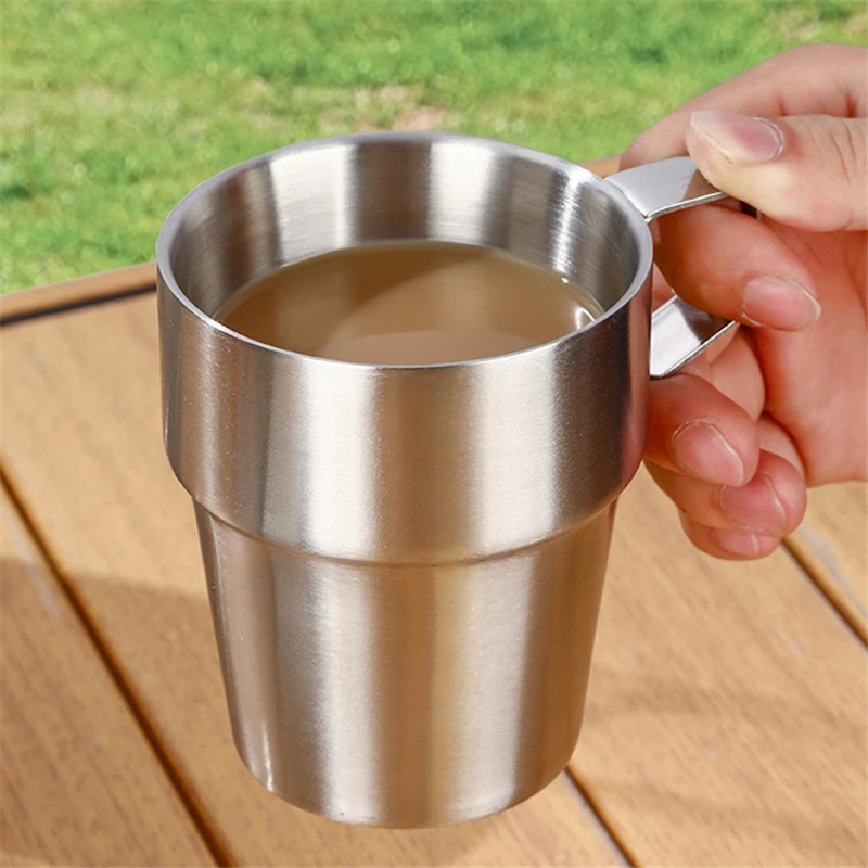 4pcs Stainless Steel Camping Cup Set Hiking Portable Tea Coffee Beer Mug with Rack Outdoor Picnic Travel Water Cups Drinkware