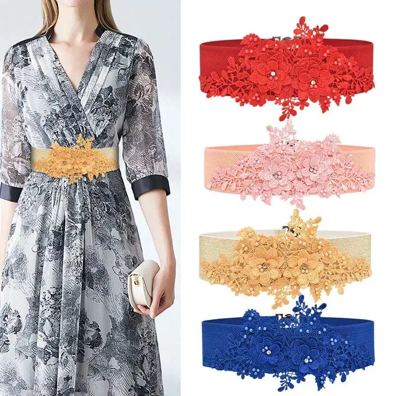 

New Ladies Waist-Up Durable Elastic Belt Flower Decorative Fashion Versatile Dress Dress Square Dance Belt