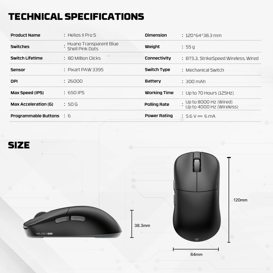 FANTECH HELIOS II PRO S XD3 4K 8K Wireless Gaming Mouse PAW3395