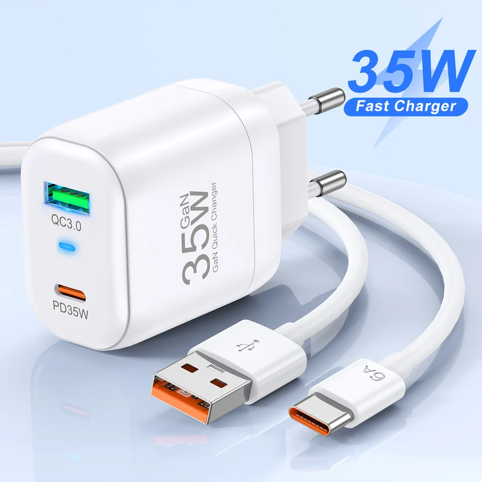 Caricatore USB C GaN 35W 2 Porte - Ricarica Rapida Per IPhone, Samsung, Macbook - Foto 7