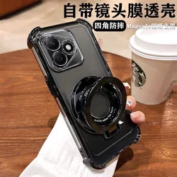 Luxury Plating Shockproof Soft Silicone Transparent Case with Ring Holder and Camera Lens Protection - HONOR 400 Lite (Black)
