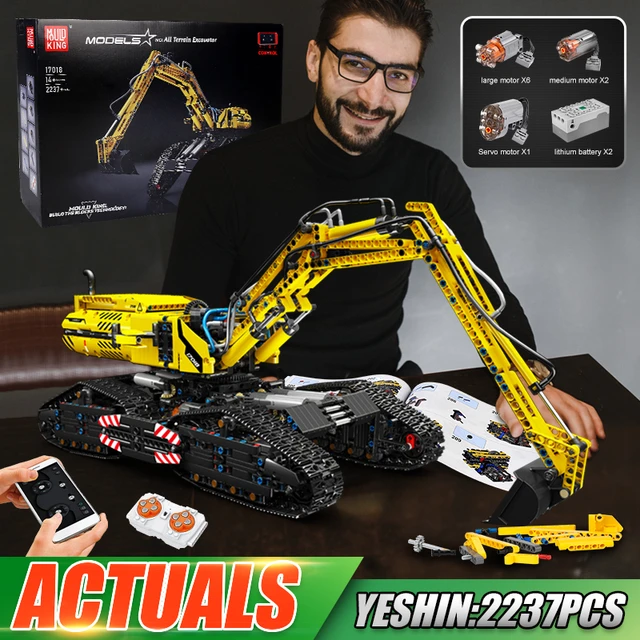 Cheap MOULD KING 17018 Technical Car Building Sets All Terrain Excavator  Clawler Truck Bricks Toys RC Engineering Vehicle For Boys