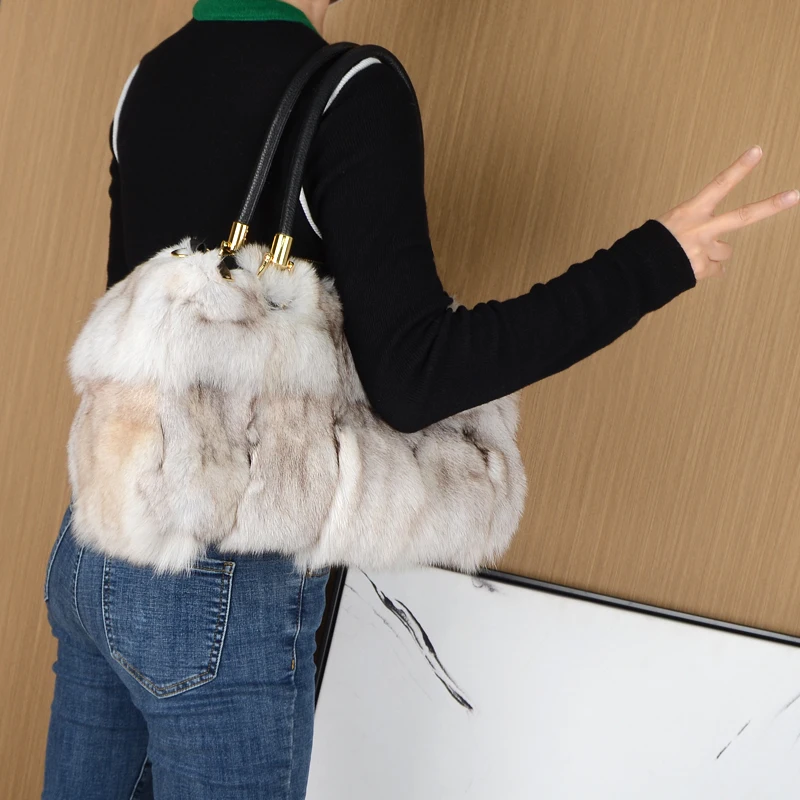 Real Fur Women Handbags Real Silver Fox Fur Messenger Bags Female Real Fur Purse Envelope Bag Real Leather Evening Bag