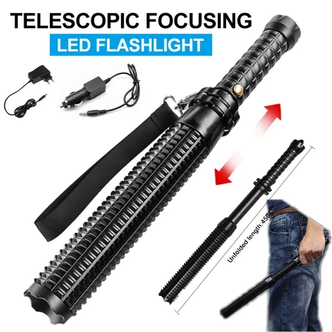 Self Defense Flashlight Focusable LED Mace Baseball Bat Tactical Torch Baton Lamp Aluminum Alloy Emergency Anti Riot Equipment