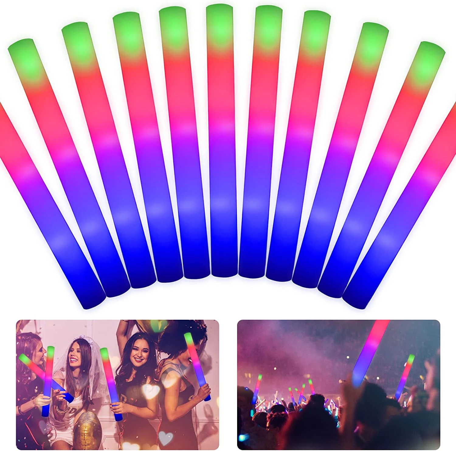 30pcs Glow Foam Sticks Light Up Wedding Sticks Luminous Glow Wands