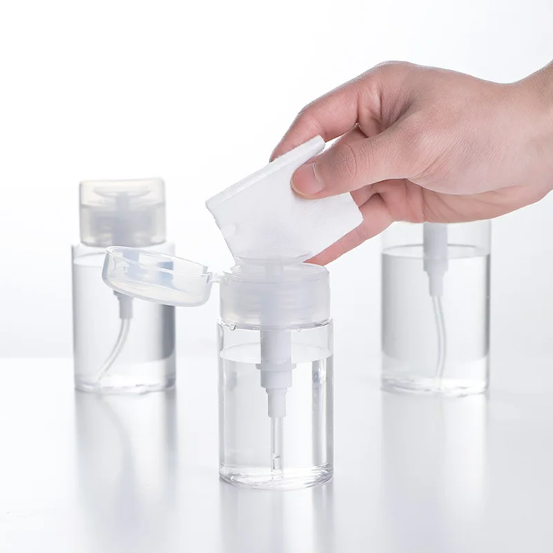 

150ml Alcohol Liquid Press Pumping Dispenser Bottles Refillable Bottles Plastic Empty Nail Polish Remover Bottles Portable White