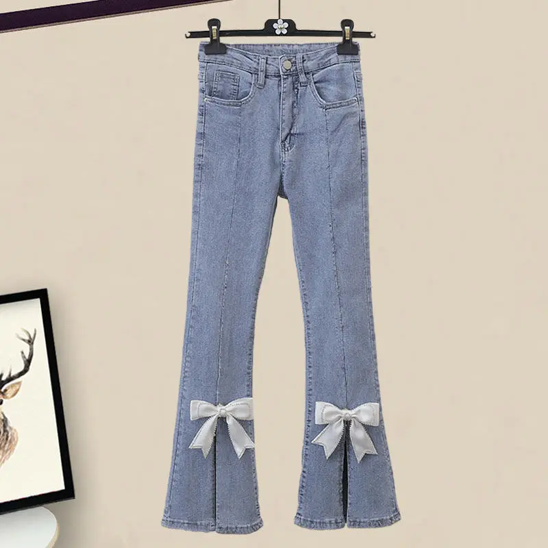 Summer New Elegant Women's Pants Set Fashion Wave Vest White Shirt Bow Jeans Three Piece Set Female Leisure Trousers Tracksuit