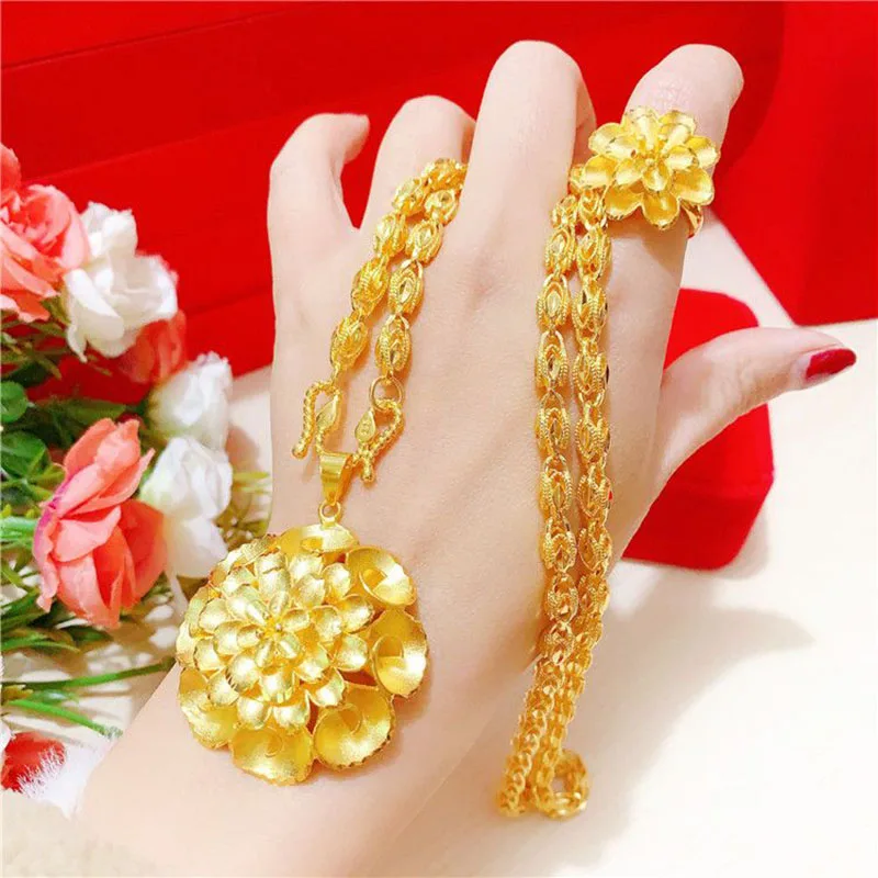 

Dubai Fashion Jewelry Set 24K Gold Plated Necklace Ring CHD21471