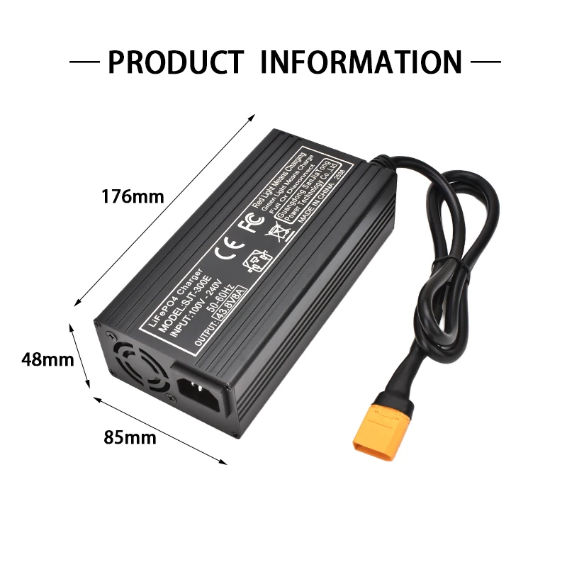 12S 43.8V 5A 8A 리튬인산철 배터리 충전기 (12S 36V 38.4V 리튬인산철 배터리 팩용) 저소음 냉각 팬 장착