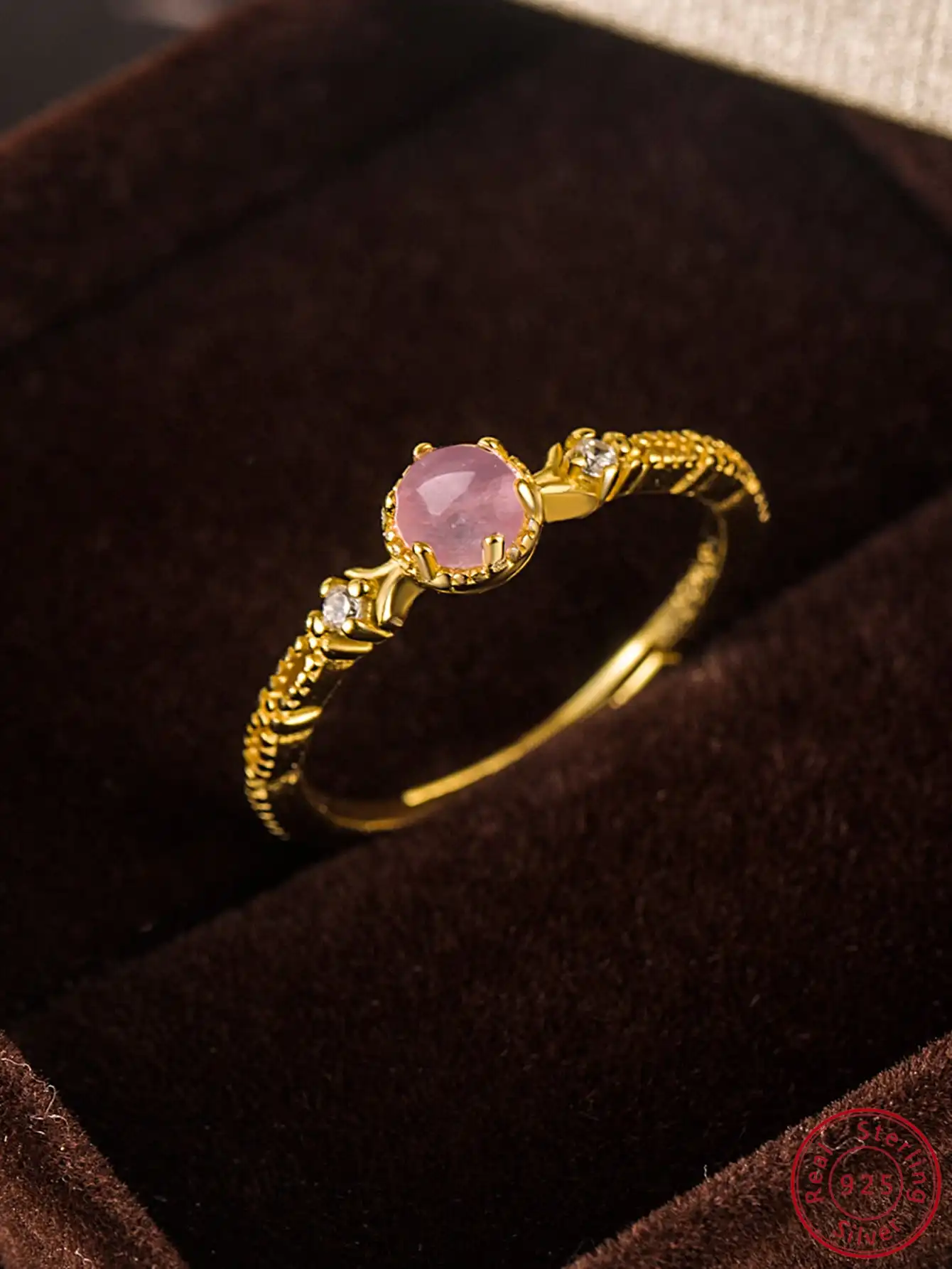 Light Luxury Real 100% 925 Sterling Silver 18k Gold pink gemstone Cubic zirconia Open Rings For Women Elegant Fine Jewelry Party Light Luxury Real 100% 925 Sterling Silver 18k Gold pink gemstone Cubic zirconia Open Rings For Women Elegant Fine Jewelry Party