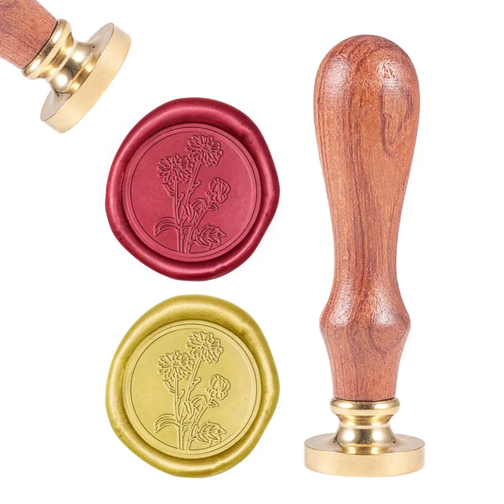 

1PC Daisy Flower Wax Seal Stamp Sealing Wax Stamps Retro Wood Stamp Wax Seal 25mm Removable Brass Seal Wood Handle